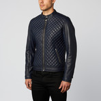 Installer Lamb Leather Quilted Motorcycle Jacket // Navy (L)