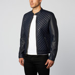 Installer Lamb Leather Quilted Motorcycle Jacket // Navy (2XL)