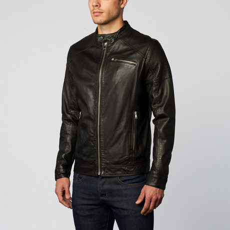 Aaron Classic Leather Biker Jacket // Black (S)