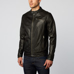 Aaron Classic Leather Biker Jacket // Black (S)