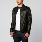 Aaron Classic Leather Biker Jacket // Black (XL)