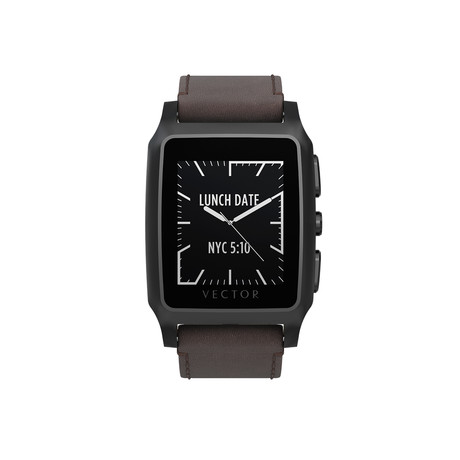 Meridian Contemporary Digital Smart Watch // Brushed Black + Brown Leather Strap (Small Fit)