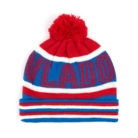 Stripe Pom Beanie // Red + Blue + White