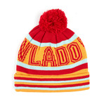 Stripe Pom Beanie // Yellow + Red + White