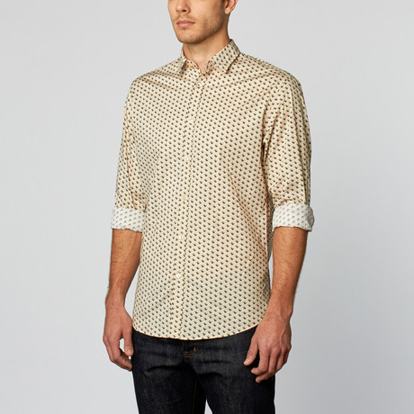 Birds Print Sport Shirt // Beige (S)