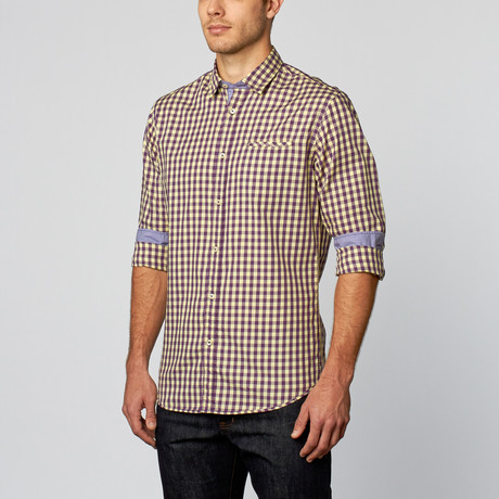 Checkered Sport Shirt // Eggplant + Yellow (S)