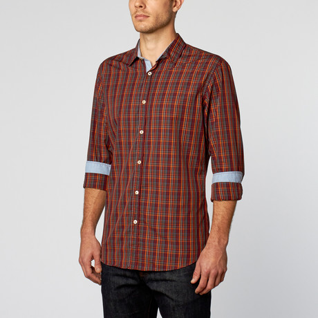 Plaid Sport Shirt // Burgundy + Grey (S)