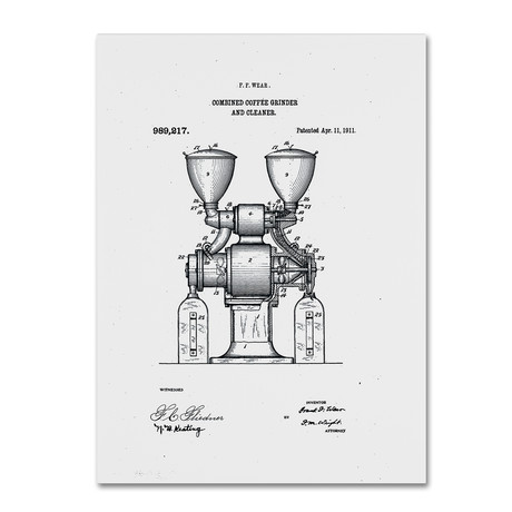 Coffee Grinder Patent 1911 // White (14 x 19)