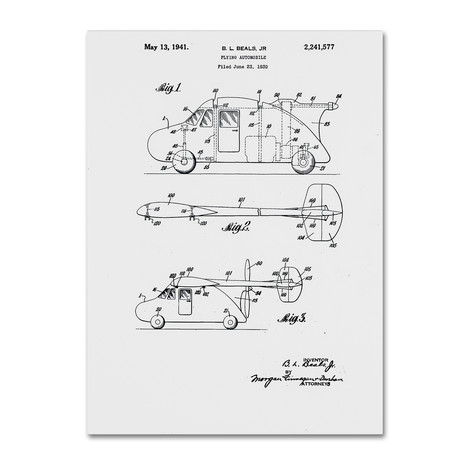 Flying Car Patent 1941 // White (14 x 19)