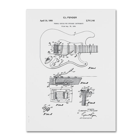 Fender Guitar Tremolo Patent 1956 // White (14 x 19)