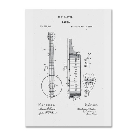 Vintage Banjo Patent 1896 // White (14 x 19)