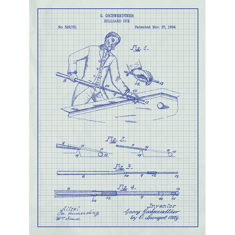 Billiard Cue // White Grid (11"L x 17"W)