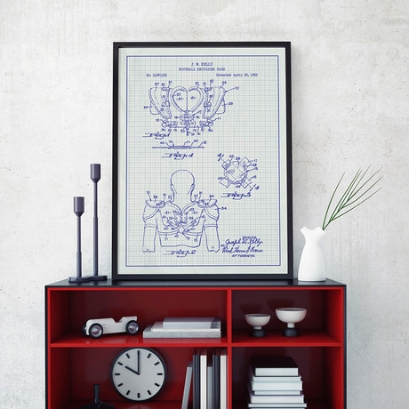 Modern Football Shoulder Pads // White Grid (11"L x 17"W)