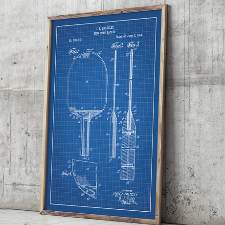 Ping Pong Racket // Blue Grid (11"L x 17"W)