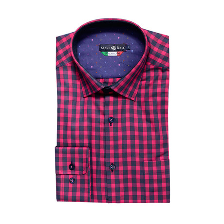 Check Button Up Shirt // Pink + Navy (XS)