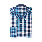 Plaid Check Button Up Shirt // Turquoise (L)