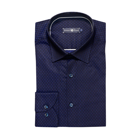 Diamond Textured Button Up Shirt // Navy (XS)