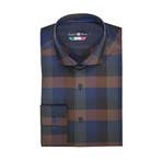 Check Button Up Shirt // Brown + Navy + Black (S)