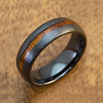 Brush Finish Black Ceramic + Hawaiian Koa Wood Ring // 7mm (Size 7.5)