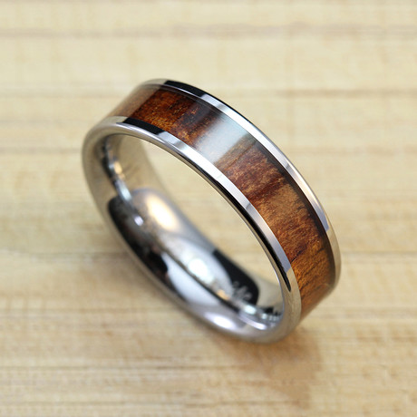 Flat Polish Tungsten Carbide + Koa Wood Ring // 6mm (Size 5)