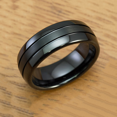 Black Tungsten Carbide + Matte Satin Finish Ring // 8mm (Size 6)