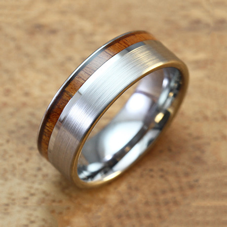 Matte Finish Tungsten Carbide + Hawaiian Koa Wood Ring // 7mm (Size 6)