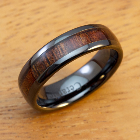 Black Ceramic + Hawaiian Koa Wood Ring // 6mm (Size 6)