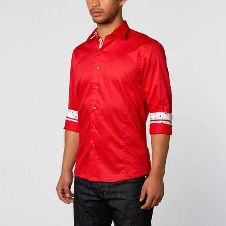 Slim Fit Button-Up Shirt + Abstract Line Detail // Red (XS)