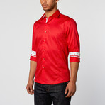 Slim Fit Button-Up Shirt + Abstract Line Detail // Red (L)