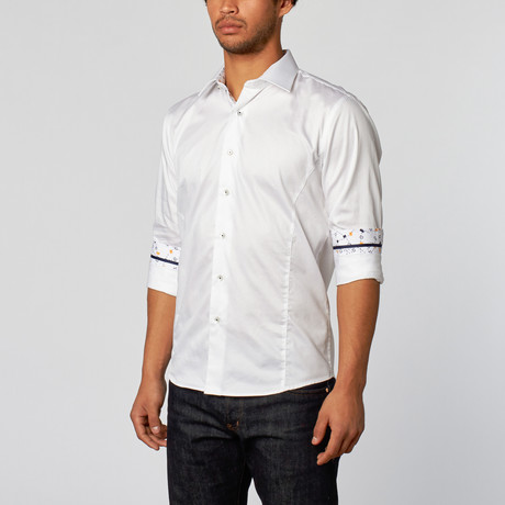 Slim Fit Button-Up Shirt + Abstract Line Detail // White (XS)