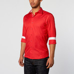 Shadow Pattern Slim Fit Button-Up Shirt // Red (3XL)
