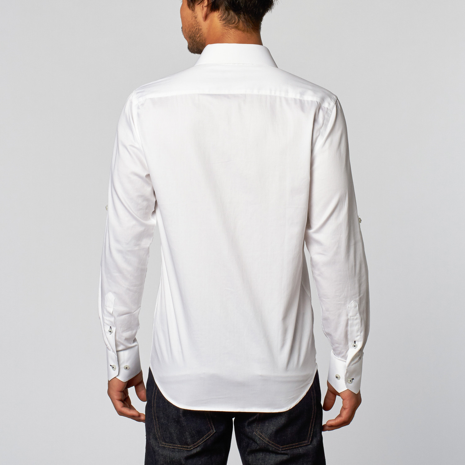 Slim Fit Button-Up Shirt + Navy Design Detail // White (XS) - T.R ...