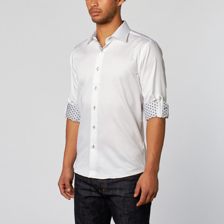 Slim Fit Button-Up Shirt + Navy Design Detail // White (XS)