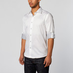 Slim Fit Button-Up Shirt + Navy Design Detail // White (S)