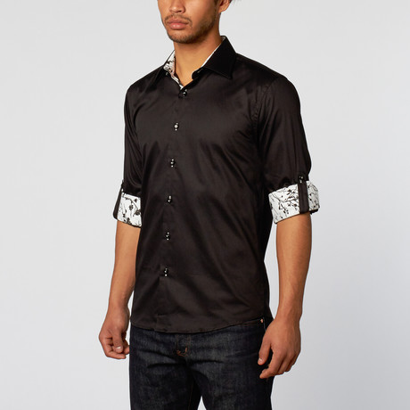 Slim Fit Button-Up Shirt + Floral Detail // Black (XS)