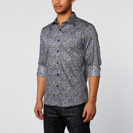 Overall Paisley Slim Fit Button-Up Shirt // Navy (XS)