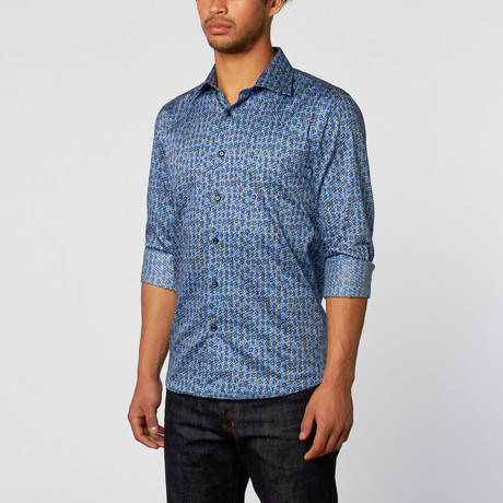 Abstract Dot Slim Fit Button-Up Shirt // Royal (XS)