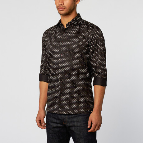 Micro Floral Slim Fit Button-Up Shirt // Black (XS)