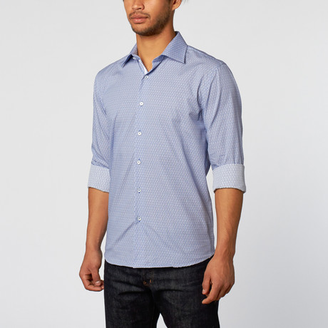 Cube Pattern Slim Fit Button-Up Shirt // Royal (XS)