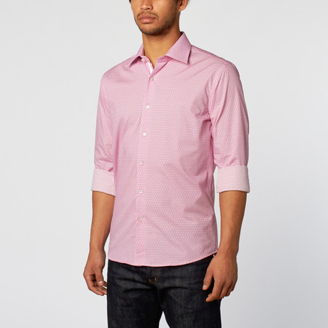Cube Pattern Slim Fit Button-Up Shirt // Pink (XS)