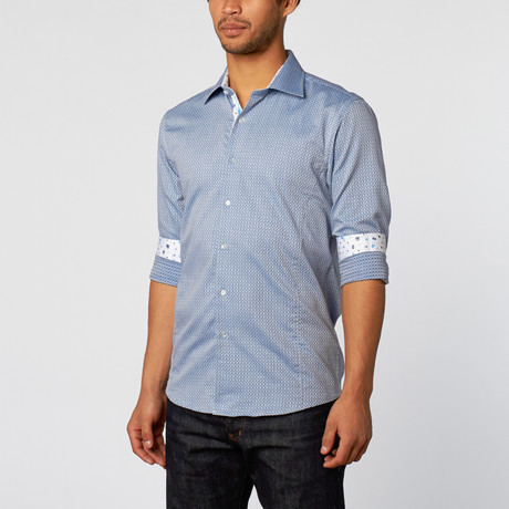 Slim Fit Button-Up Shirt + Dot Contrast // Geo Blue (XS)