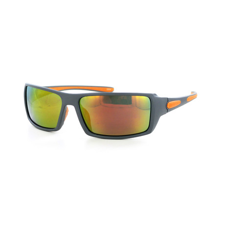 Wrap Sunglasses // Gray + Orange Rubber + Red Flash Mirror Lenses