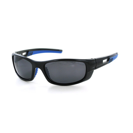 Wrap Sunglasses // Black Frame + Blue Rubber + Smoke Lenses