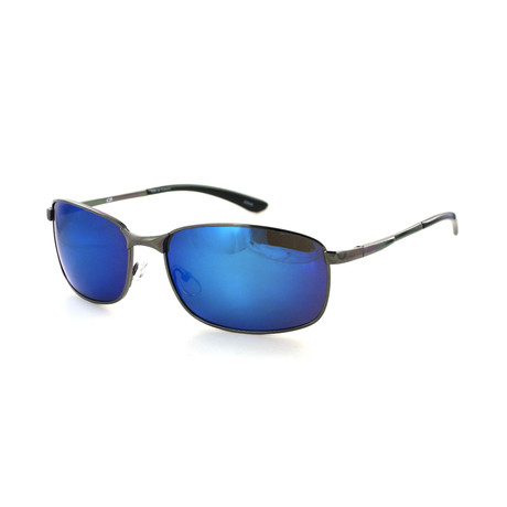 Metal Wrap Sunglasses // Shiny Gunmetal + Blue Flash Lenses