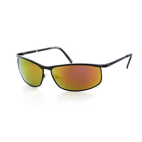 Metal Wrap Sunglasses // Shiny Black Full-Rim Frame + Red Flash Lenses