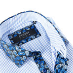 Coogi // Button-Up Shirt + Abstract Floral Detail // Light Blue Check (S)