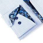 Coogi // Button-Up Shirt + Abstract Floral Detail // Light Blue Check (S)