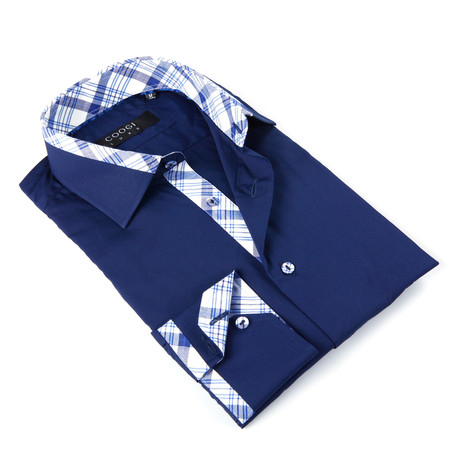 Coogi // Button-Up Shirt + Plaid Detail // Rich Blue (S)