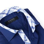 Coogi // Button-Up Shirt + Plaid Detail // Rich Blue (3XL)