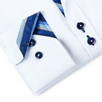 Button-Up Shirt + Blue Stripe Contrast // White (S)